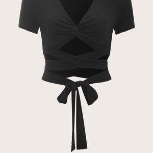 SHEIN Black Cut Out Tie Front Crop Top